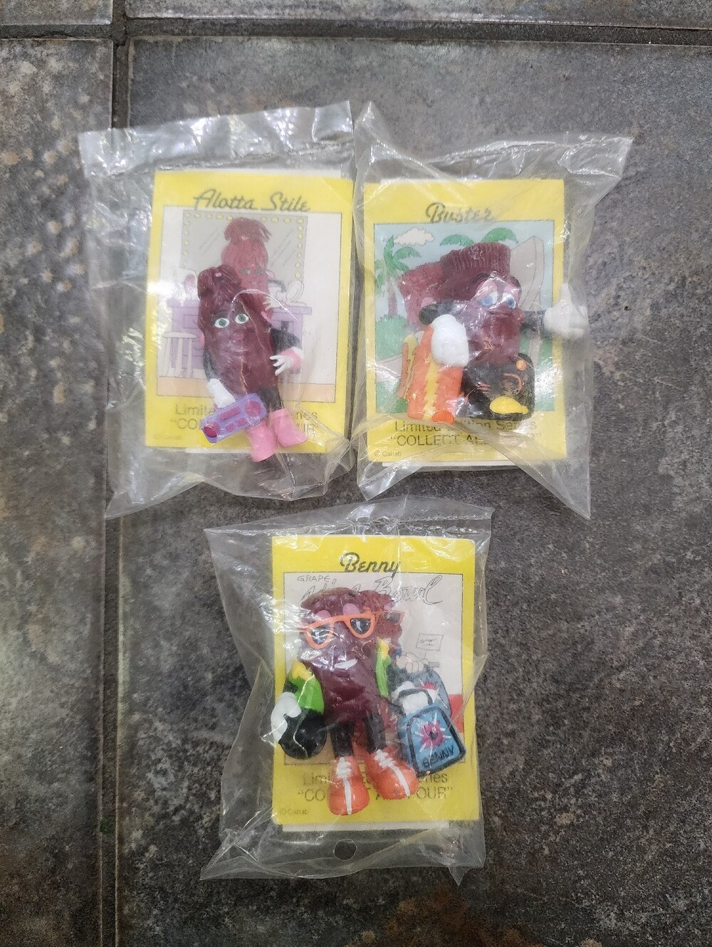 Vintage California Raisins Hardees Figures Lot Of 3 New- Benny, Buster, Aletta